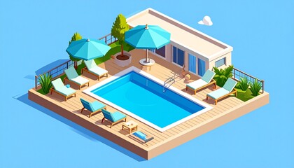 Fototapeta premium Modern suburban house with swimming pool and garden landscaping.