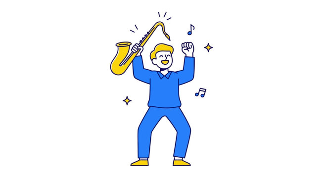Man playing a yellow saxophone musically.