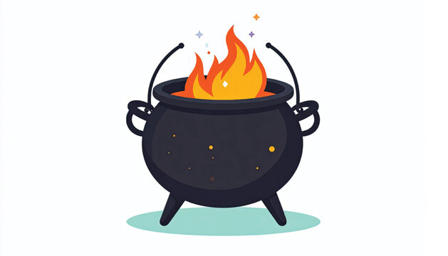 Black Cauldron with Fire Burning Inside.
