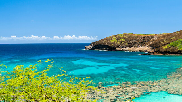 Tropical coastal volcanic crater at Hanauma Bay