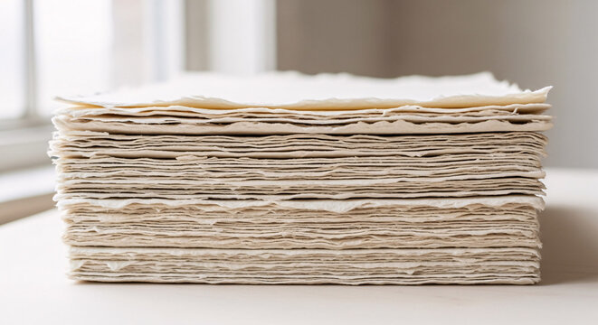 Stack of handmade paper with deckle edges, perfect for art, crafts, stationery, and creative projects