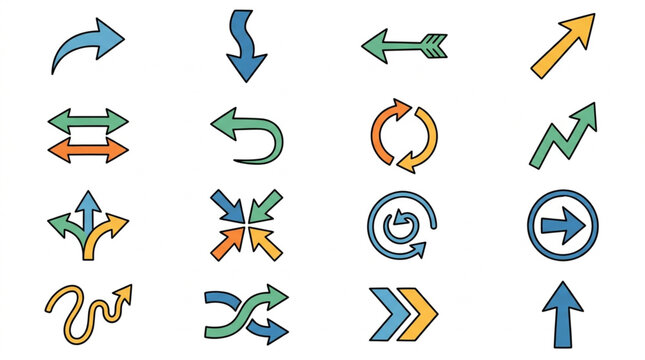 Collection of diverse hand-drawn arrows in various directions and styles.