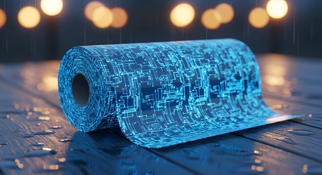 Glowing Blue Circuit Board Pattern on a Roll.