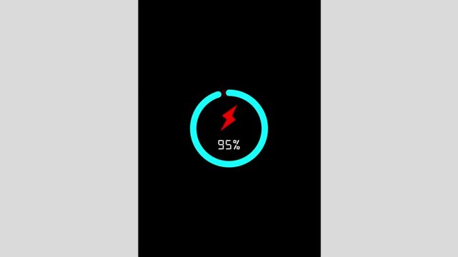 Blue Loading screen at 100%, screen cell phone display while charging battery 100%