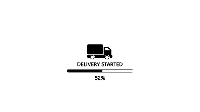 Delivery progress indicator truck loading animation delivery started 100 percent complete