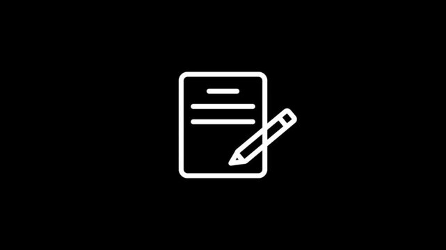 Document write animated outline icon with black background. Document write 4k motion design animation for web, mobile and ui design