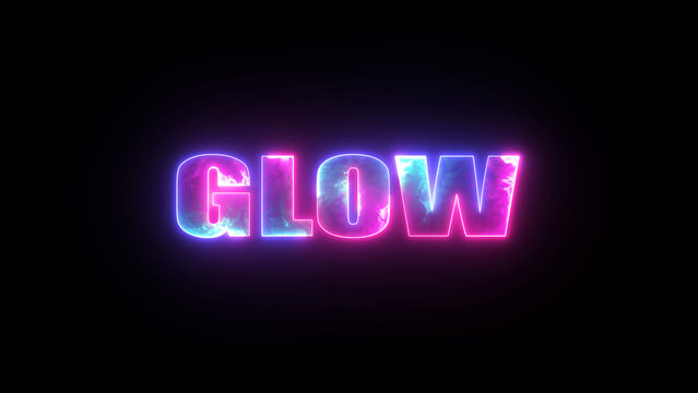 Glow word text in neon colors against black background with typography electric colorful lettering fluorescent creative