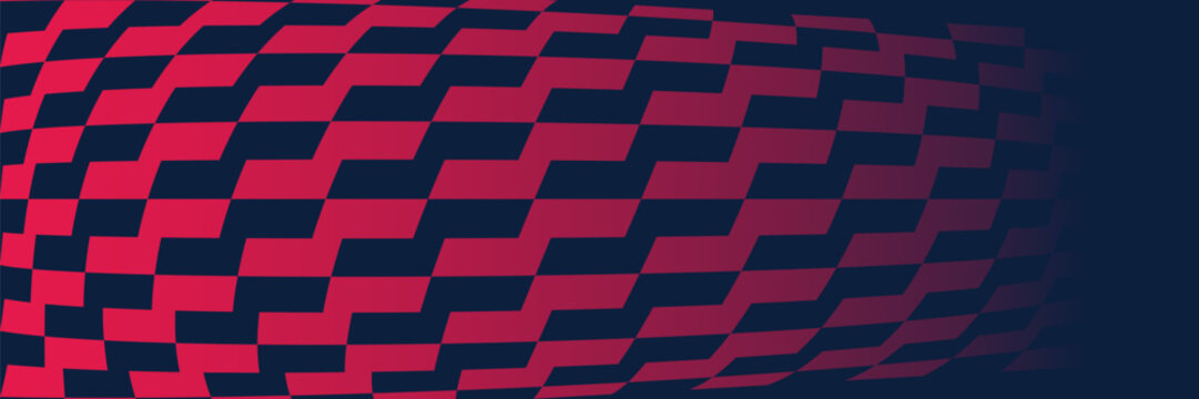 Abstract 3D Distorted Pink and Navy Blue Checkered Geometric Pattern Banner Background