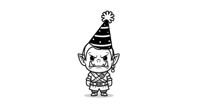 A cute cartoon orc wearing a festive party hat.