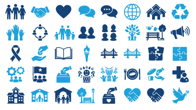 Community Network and Social Collaboration Minimal Vector Glyph Icon Set
