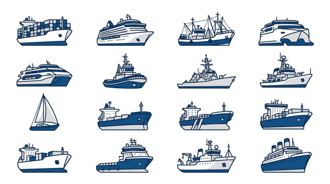 Collection of Various Types of Ships and Vessels