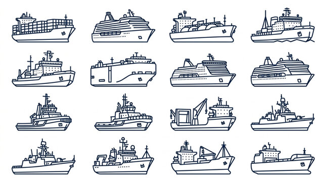 Variety of Different Types of Ships and Vessels Illustration