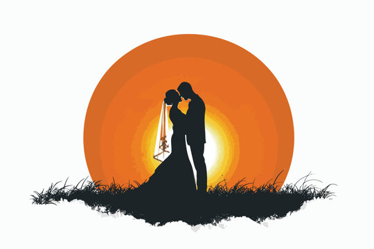Golden hour wedding photo with dramatic lighting isolated