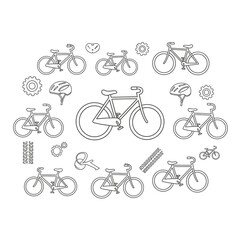 Obraz premium Bicycles and cycling equipment illustration.