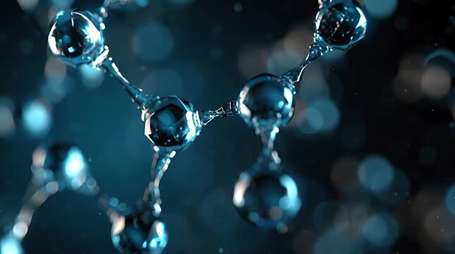 Abstract molecular structure made of water droplets connected by thin streams of liquid.