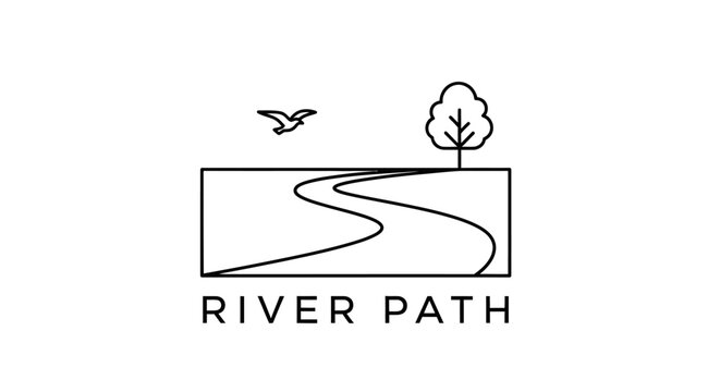 Black and white river path logo.