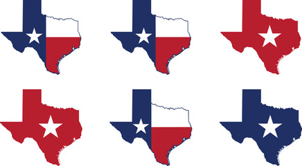 Texas map icons set with flag colors patriotic state silhouette vector illustration collection USA geography design © MdTanvir