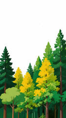 Fototapeta premium Tall trees with green and yellow leaves