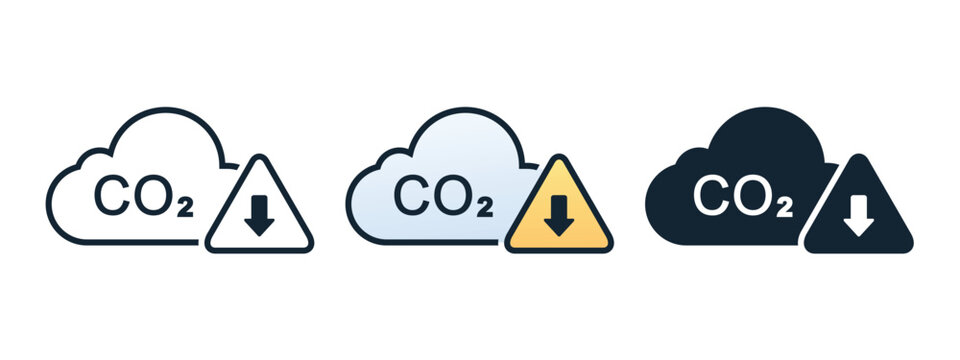CO2 Reduction Icon with Carbon Emission and Decrease Arrow. Eco Sustainability and Climate Change. Vector Illustration