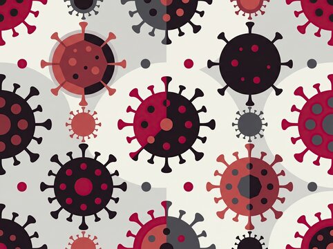 Abstract seamless pattern with colorful virus icons on light background
