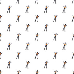 Scuba diver figures wearing orange vests and flippers creating a continuous pattern © nsit0108