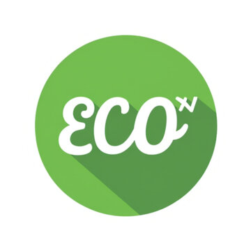Green circle ECO icon with long shadow in flat design style