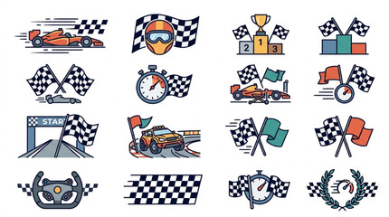 Obraz premium Race Car and Motorsport Icons Collection