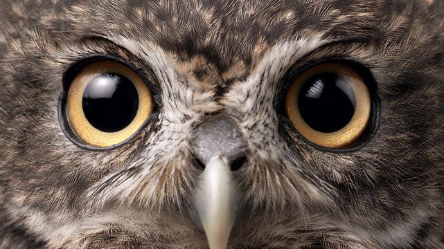 Extreme close-up of an owl's intense golden eye and detailed feathers