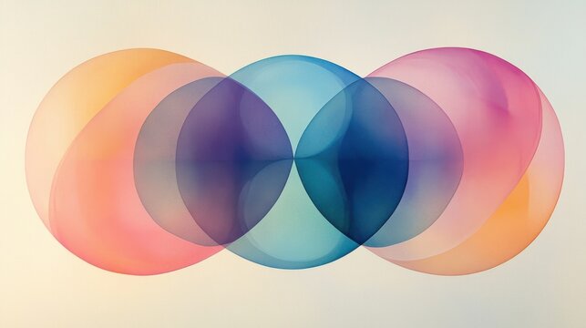 Geometric abstraction with three overlapping ovals in pastel gradients arranged horizontally in a balanced way