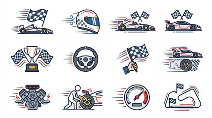 Obraz premium Race Car and Motorsport Icons Collection