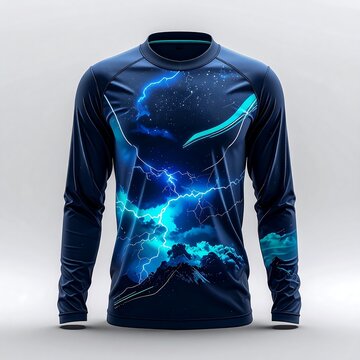 Blue hoodie with glowing abstract pattern design.