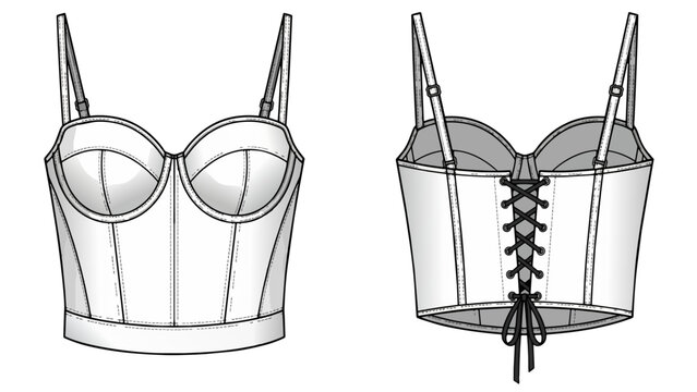 Premium Bustier Garment Construction Vector for Fashion Manufacturing, Lingerie Engineering and Apparel Technical Documentation