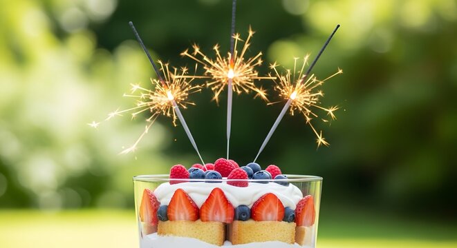 Festive 4th of july trifle dessert with sparklers patriotic independence day celebration treat