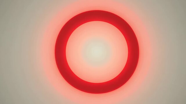 Circular red shape transitions from solid to ring form, with glowing edges, against a soft gray background, illustrating a smooth visual progression in design