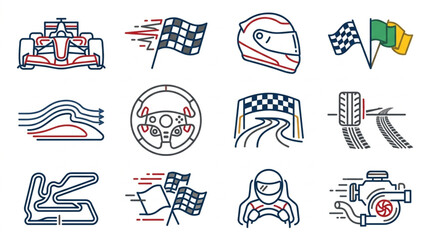 Obraz premium Motorsport and Racing Icons Collection