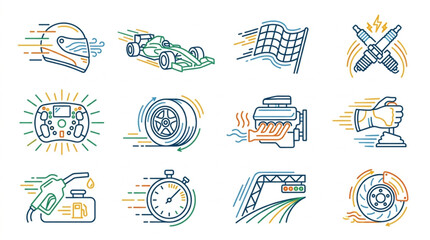 Obraz premium Collection of Racing and Car Maintenance Icons