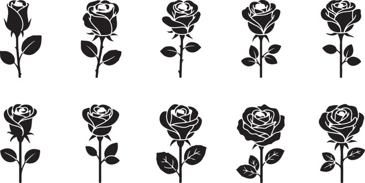 Black Roses, Rose Silhouettes, Floral Icons, Vector Graphics