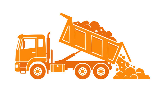 Dump Truck Unloading Rocks Vector Illustration