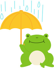 Obraz premium Cute Frog Holding Umbrella in Rain Illustration
