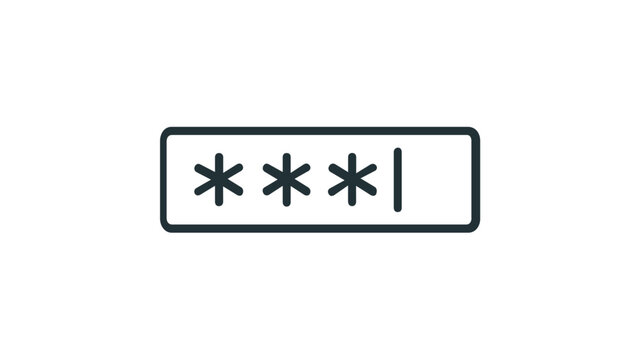 Obfuscated credential input field with a blinking cursor and dot-replaced characters, a clean line art icon vector for secure authentication screens, user privacy, and encrypted access control design.