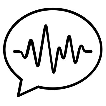 Rounded emblem enclosing oscillating wavy bands emanating from a simplified oral cavity, composed in minimal strokes to symbolize acoustic processing, spoken-word digitization, conversational
