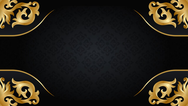 Elegant Black Gold Design Background with Ornamental Swirls
