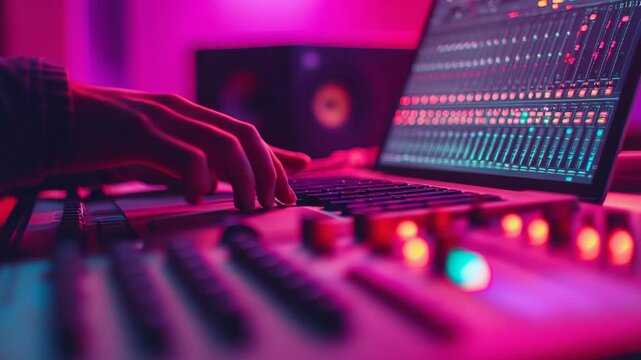 modern music producer working with digital audio software in home studio