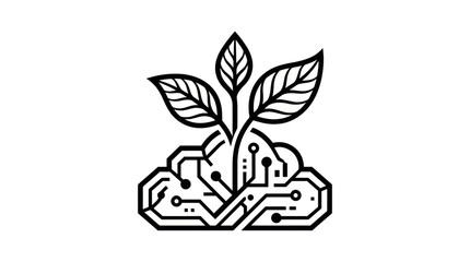 Digital Plant Circuit Cloud Vector Illustration © Pak