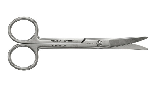 Stainless steel metzene baum scissors isolated on transparent background