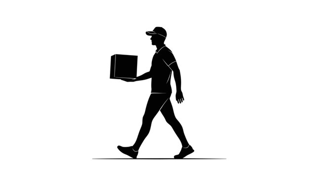 Delivery Man Walking with Package Box.