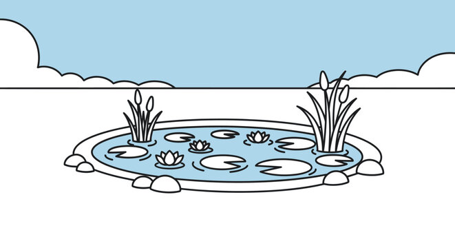 Frogs on pond with lily pads.