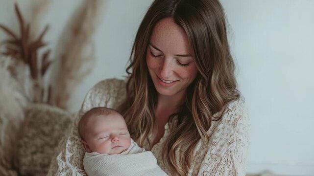 selective focus newborn swaddling moment in cozy nursery