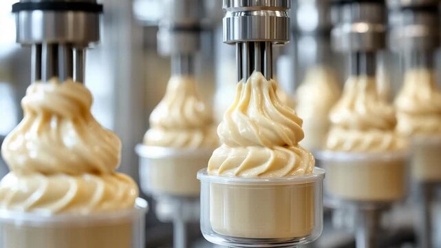 selective focus industrial condiment factory packaging mayonnaise products ready for global distribution