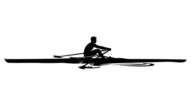 Man Rowing Boat Silhouette Profile.